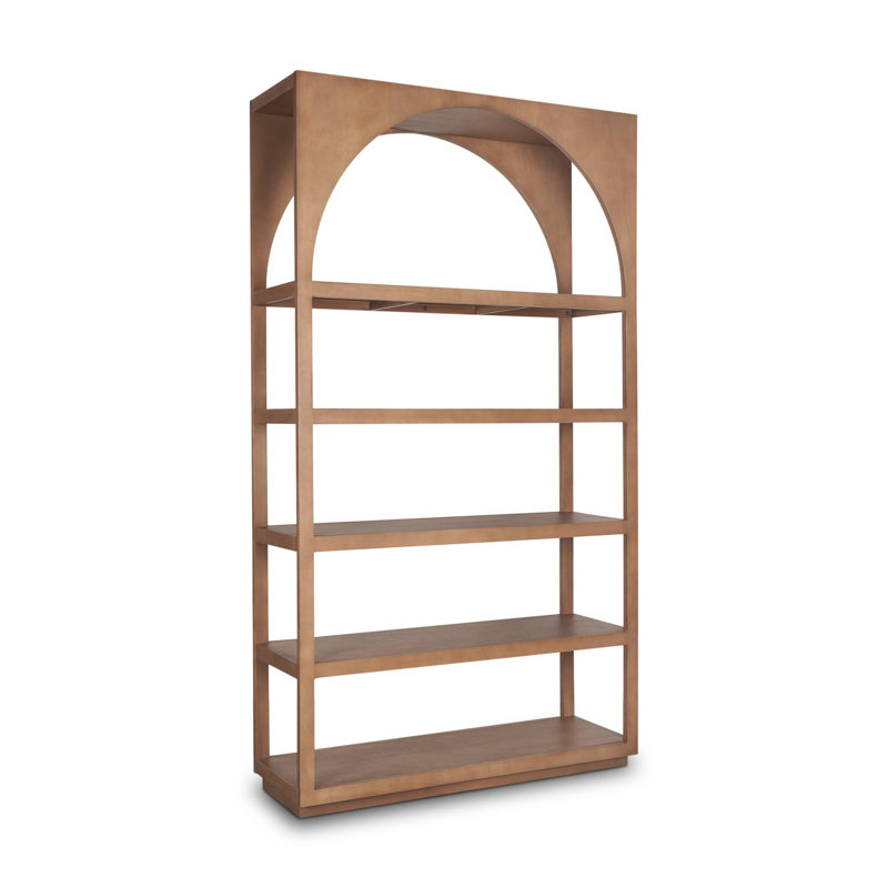 47" Brown Arched Solid Wood Five Tier Bookcase