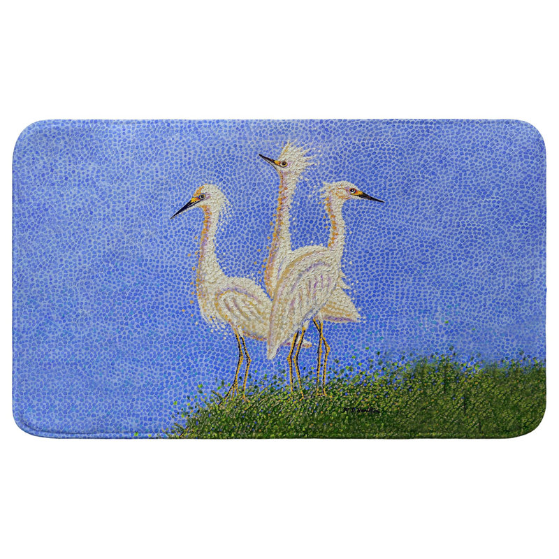 Pointillist Three Egrets Bath Mat, 30" L x 18" W