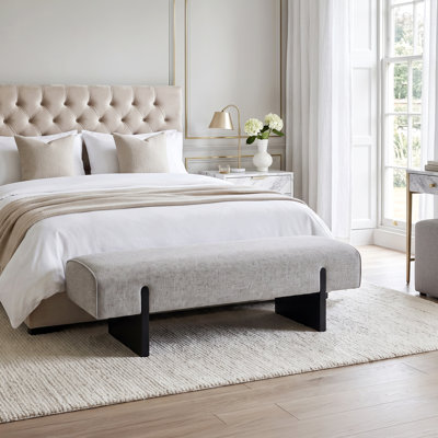 Chamille 55″ Mid-Century Modern Upholstered Bedroom Bench with Solid Wood Legs