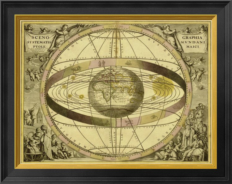 « maps of the célestes : sceno systematis ptolemaici », reproduction d’impression encadrée, H 11 po x l 14 po x P 1 po
