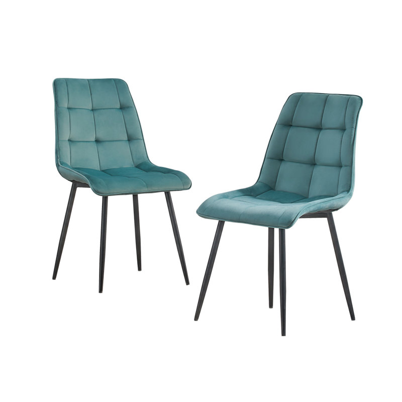 Adileigh 50cm H Velvet Upholstered Metal Side Chair, Sky Blue