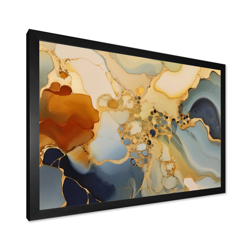 Art abstrait fluide brun de luxe II, H 12 po x l 20 po x P 1 po, Cadre simple noir