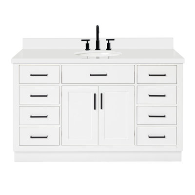 Thornaby 54'' Solid Wood Single Bathroom Vanity with 1.5'' White Quartz Top Sink