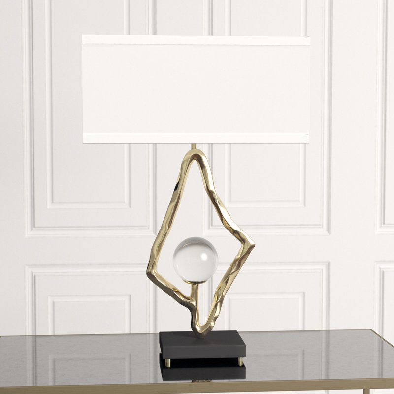 Abstract Lamp w/6" Crystal Sphere, Brass