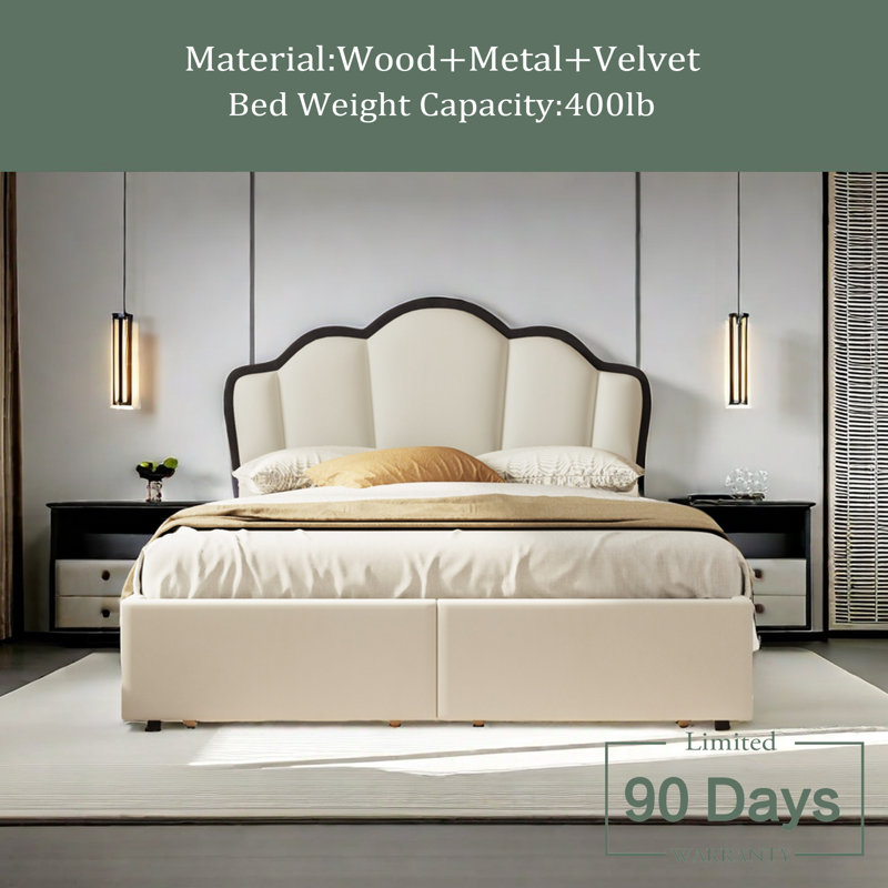 Lit plateforme avec rangement Jayani, Beige