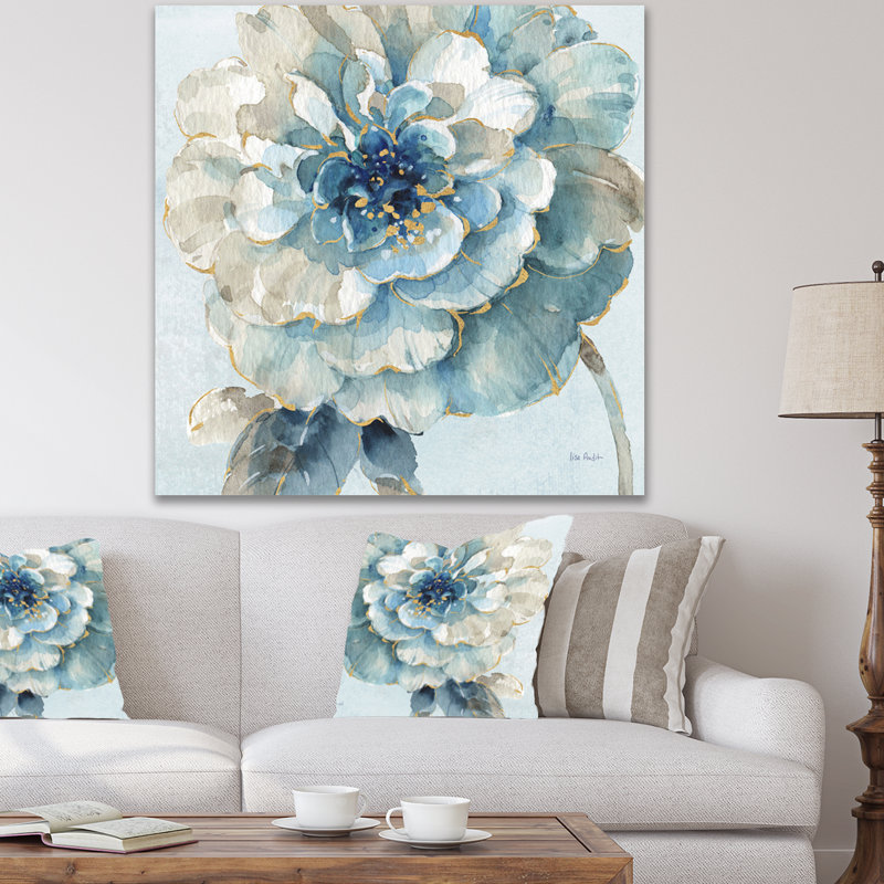 Indigold floral, peinture à l'aquarelle sur toile - aquarelle fleur II, H 30 po x l 30 po x P 1 po