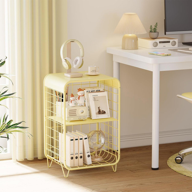 Table de bout moderne à 3 niveaux avec rangement, petites tables basses, Jaune