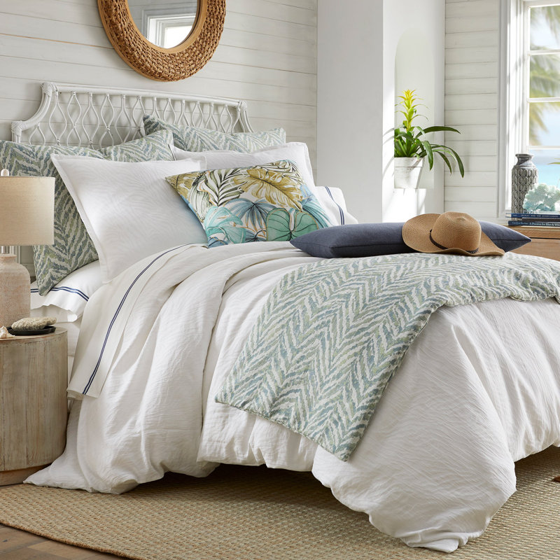 Waves Duvet Set – White Cotton and Linen | 1 Duvet Cover + Euro Shams | Inserts Not Included