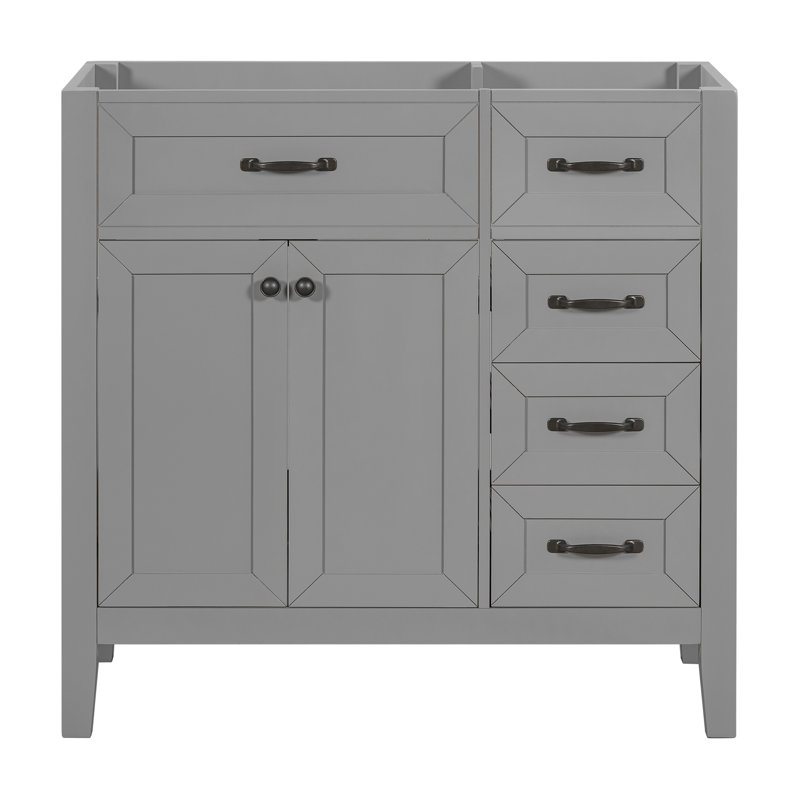 Meuble-lavabo 36 po sans lavabo, base d'armoire seulement, armoire de salle de bain avec tiroirs, structure solide et panneau de fibres à densité moyenne