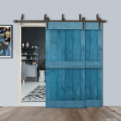 84'' Solid Wood Paneled Painted without Installation Hardware Kit Barn Door