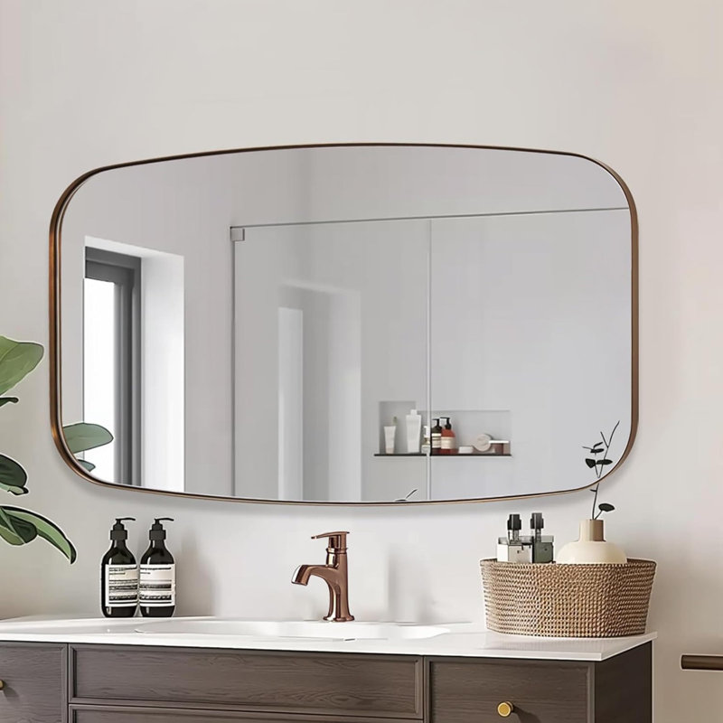 Miroir de salle de bain ovale moderne | Cadre en acier inoxydable, Bronze brossé, 40 po x 24 po