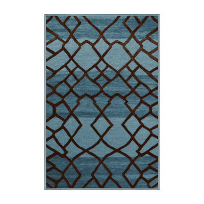 Machine Washable Trellis Blue Area Rug