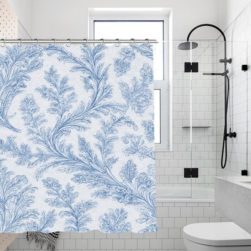 Rideaux de douche à feuillage bleu pour salle de bain, 71 × 71