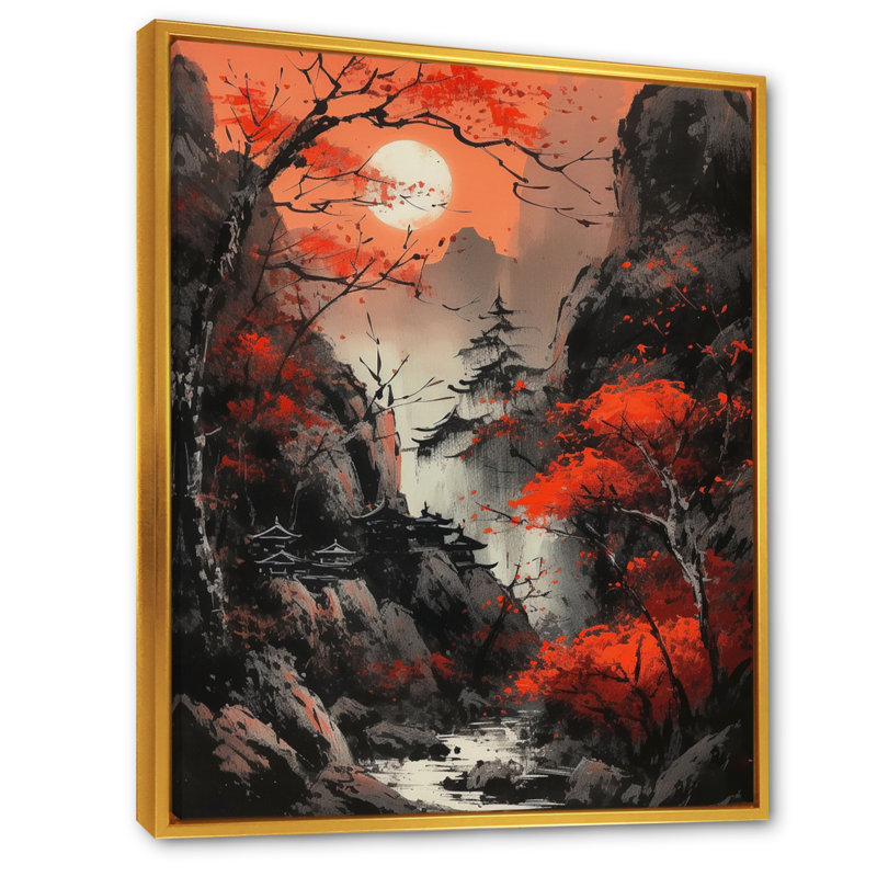 Lune de Sherburne et érable japonais III, H 40 po x l 30 po x P 1,5 po, Cadre flottant doré