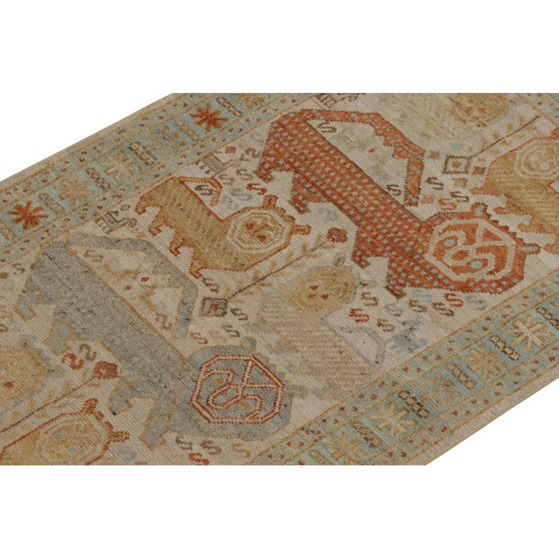 Rug & Kilim’S Tribal Runner In Beige-Brown, Blue And Red Pictorials, Runner 3' x 10'