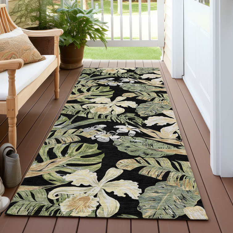 Machine Washable Indoor/Outdoor Cinead ACN1708 Black Rug