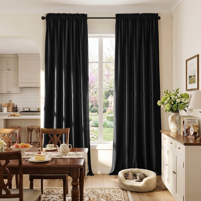Panneau de rideau occultant en velours, isolant thermique. Rideaux à œillets pour fenêtre, ensemble de 2., Noir, 52"W x 84"L