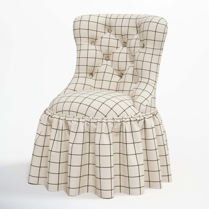 Minnie Upholstered Side Chair, Line Tattersall Green