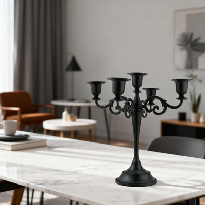 5-Arm Metal Candelabra Holder For Taper And Pillar Candles, 10.6 Inch Tall Decorative Candle Stand Centerpiece For Wedding And Home Decor