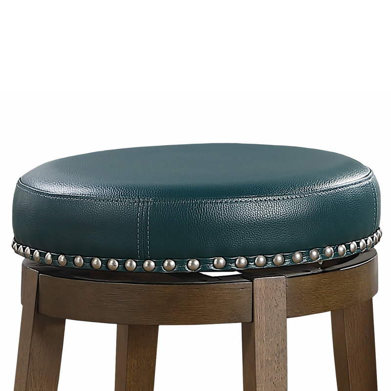 Tabouret pivotant et court en bois massif Hassanah, Vert, Tabouret de comptoir (siège d'une hauteur de 25 p