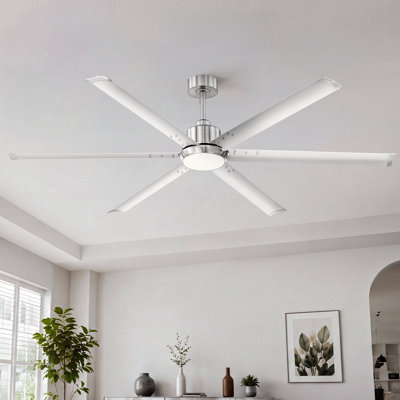Ventilateur de plafond 72 po à 6 pales en nickel brossé 72 po avec lumière et télécommande pour l'intérieur et l'extérieur, ensemble de 3 ventilateurs de plafond à DEL en aluminium, moteur à courant continu, garage / salle de sport / patio couvert