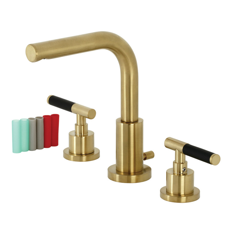 Kingston Brass Kaiser Two-Handle 3-Hole Deck Mount Widespread Bathroom Faucet with Brass Pop-Up Drain, Brushed Brass
