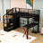 Full Size Metal Loft Bed with LED Workstation, Wardrobe, and Storage Staircase