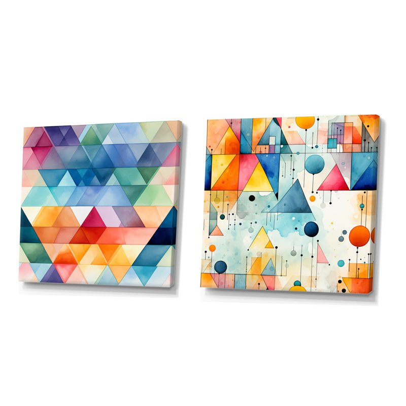 Dagall - Ensemble de 2 collages de formes carrées abstraites, Cadre flottant doré, H 36 po x l 73 po