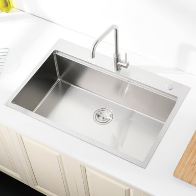 Stainless Steel Kitchen Sink, 30"x22", Single Bowl Overmount, Splendid Brushed Finish, With Cutting Board, Colander, And Superior Material 30"x22" Attractive Smooth Drainage Grooves
