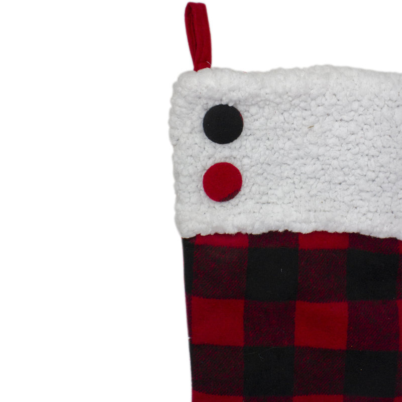 23" Black and Red Buffalo Plaid Christmas Stocking with Sherpa Cuff