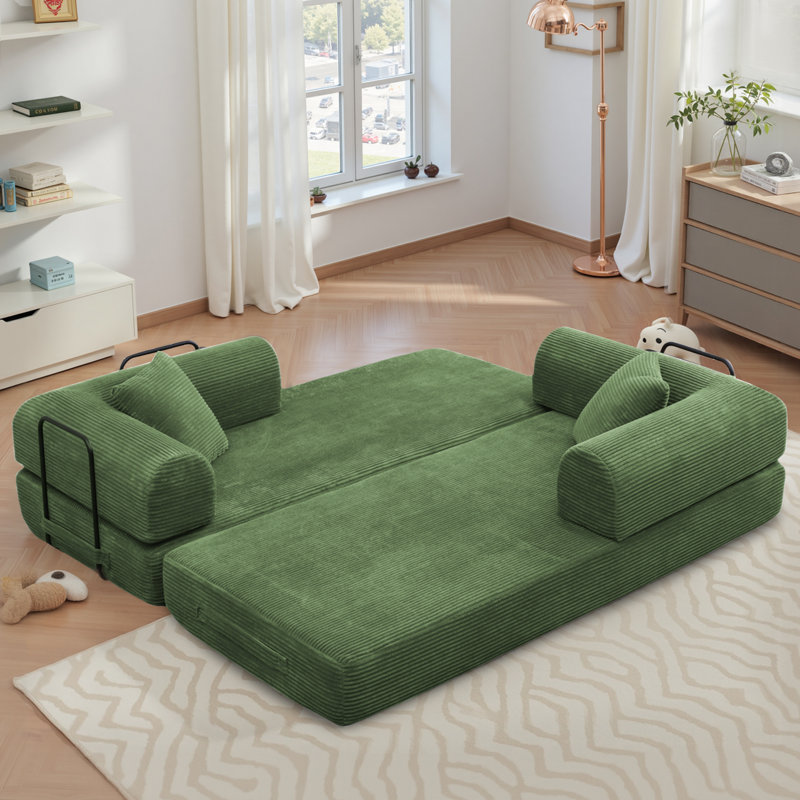 78" Boneless Corduroy Sleeper Sofa Bed, Modular Futon Couch, Compression Foam Sofa with 2 Pillows, No Assembly Required
