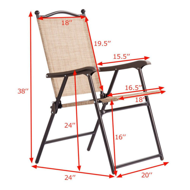 Set Of 2 Patio Folding Sling Back Camping Deck Chairs, Beige
