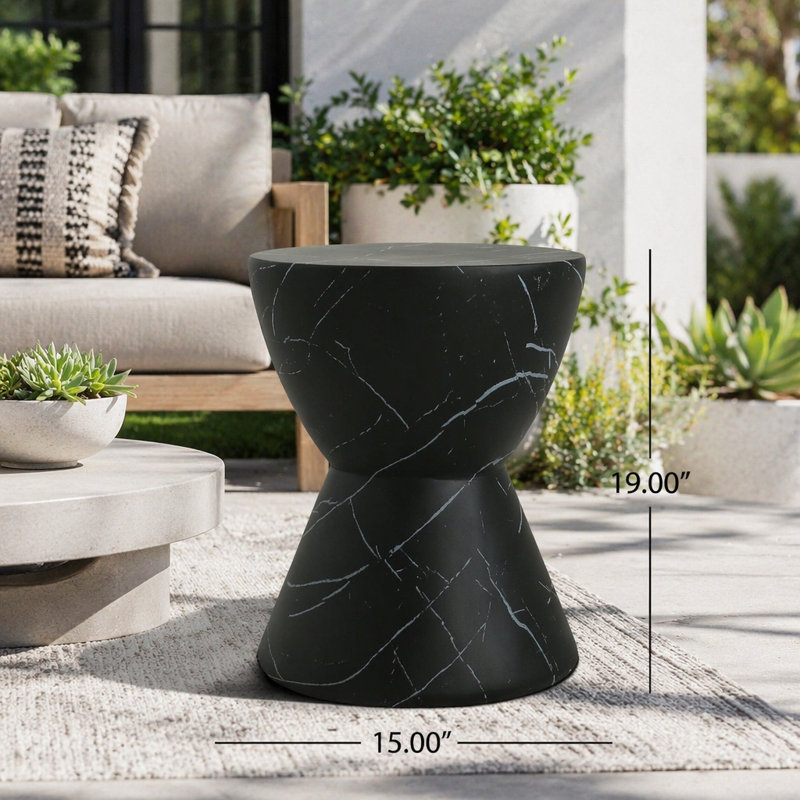 Table d'appoint MGO en béton léger avec finition en marbre noir, Noir
