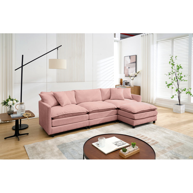Canapé en chenille en L 108 po à structure modulaire de 108 po, Rose