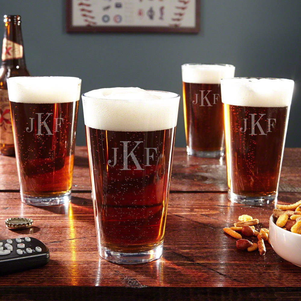 Custom Pint Glasses, 16 oz - Personalized Pint Glass Set (Set of 4) Home Wet Bar 