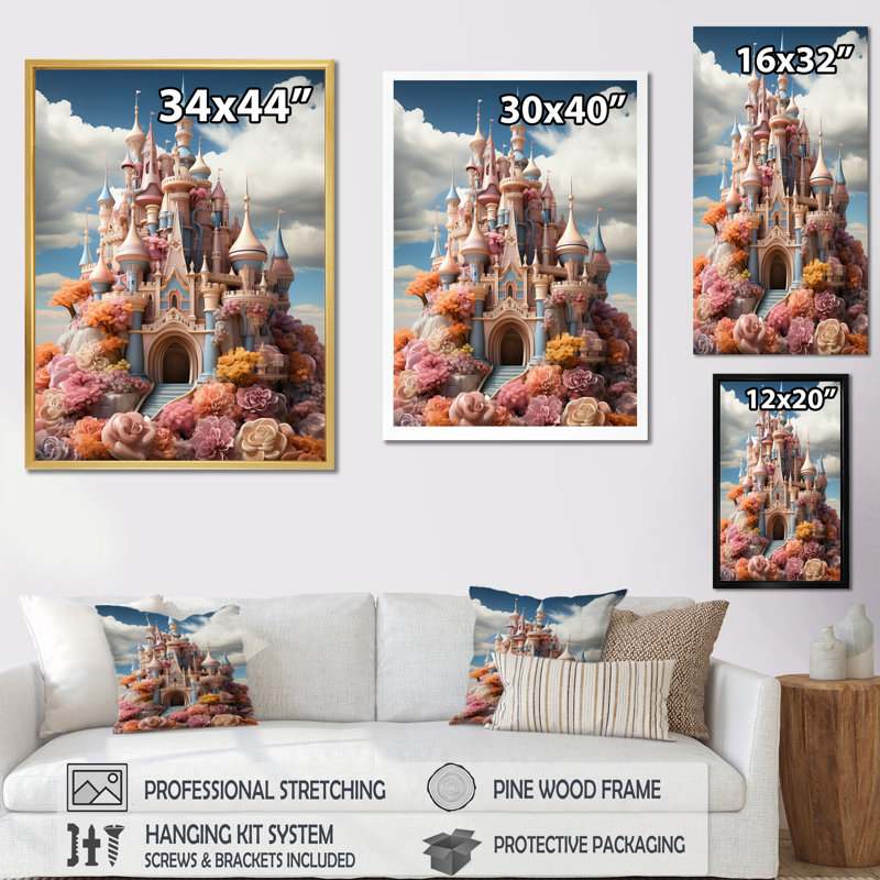Yoselyn " Castles Whimsical Wonder Pastel IV ", 20" H x 12" W x 1" D, Gold Picture Framed