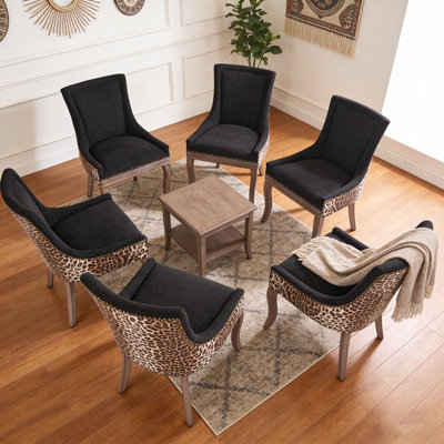 Farmhouse Upholstered Side Chairs Set of 6, Vintage Solid Wood Kitchen Dining Chairs with Nailhead Trim & High Back Support, 350lbs Weight Capacity