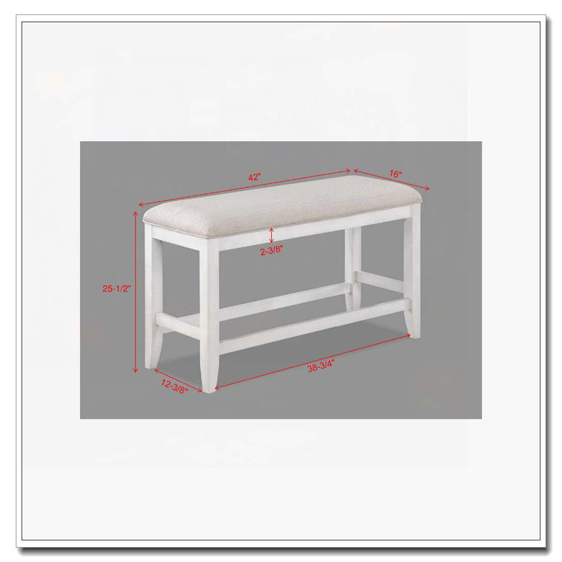 Counter Height Upholstery Kitchen Dining Bench, Beige/White