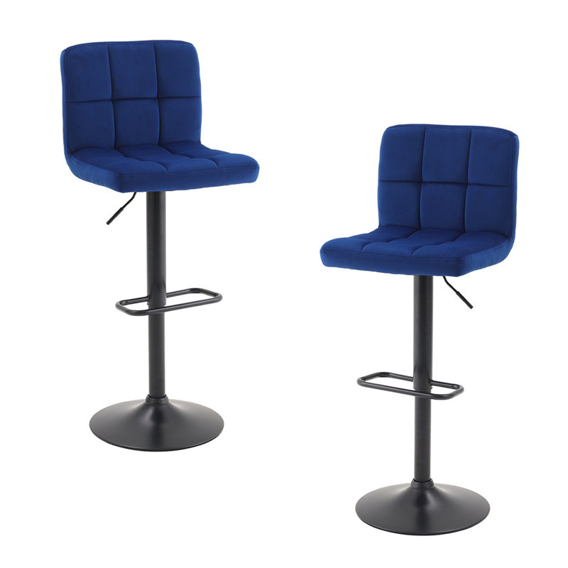Myda Swivel Upholstered Adjustable Height Counter Stool with Metal Frame, Blue
