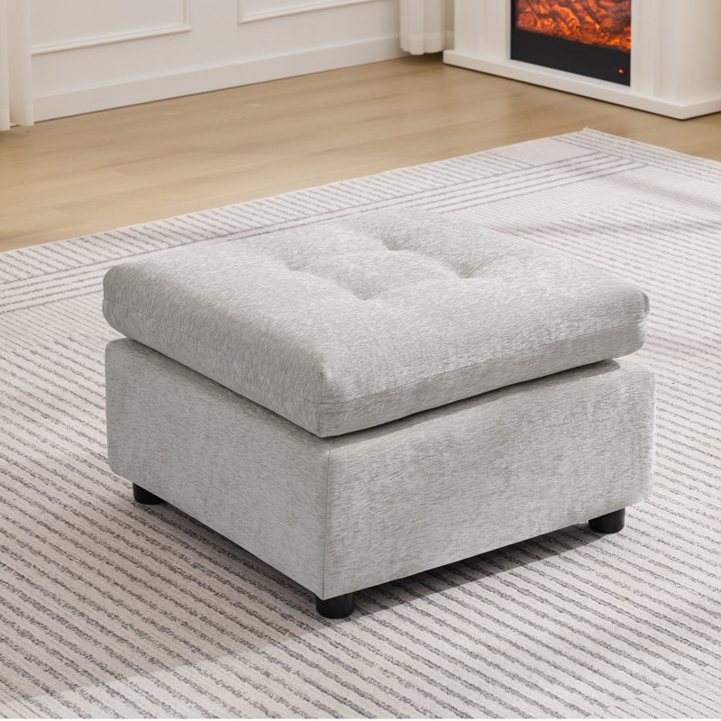 Repose-pieds capitonné en chenille - Tabouret d'appoint carré, Gris clair