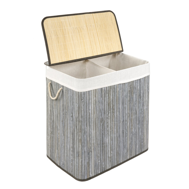 Bamboo Laundry Hamper with Handles, Small (60cm H x 40cm W x30cm D), Wash Grey