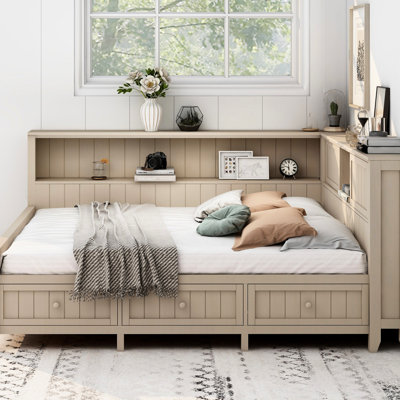 Antique White Milk Daybed With Shelf And 3 Storage, Strong Wood Framework For Use Full Size Storage Options 3 Drawers, Finish, Structure Long-Term