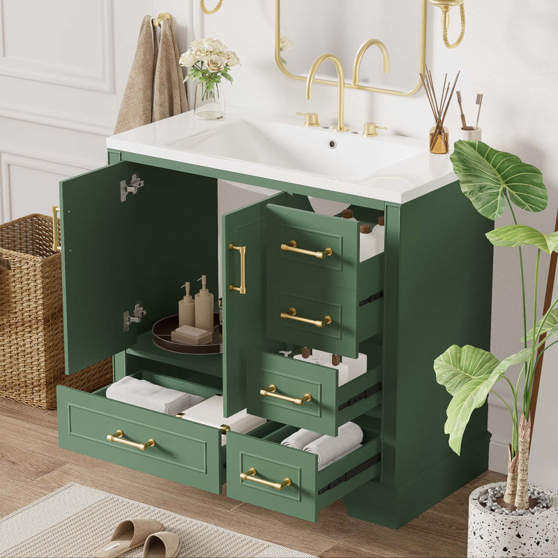 Ensemble de meuble-lavabo simple 36 po avec plateau en résine Deborra, Vert