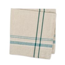 Set of 6 20 x 20 Turquoise Blue & Cotton White Natural Variegated Stripe  With Tassel Napkins