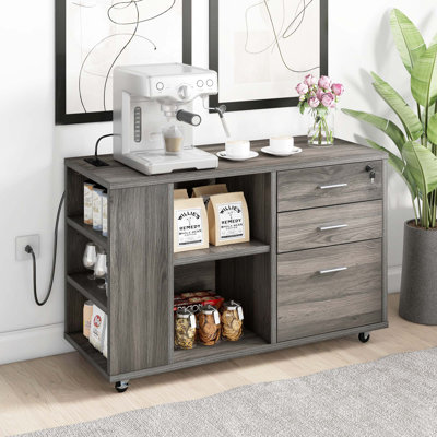 Alveiro 39'' Wide 3-Drawer Mobile File Cabinet with Power Outlets