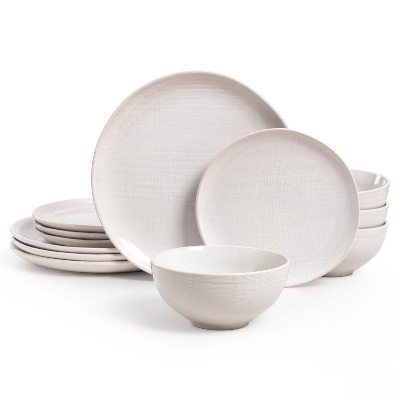 12 Piece Dinnerware Sets, Dish Sets for 4, White