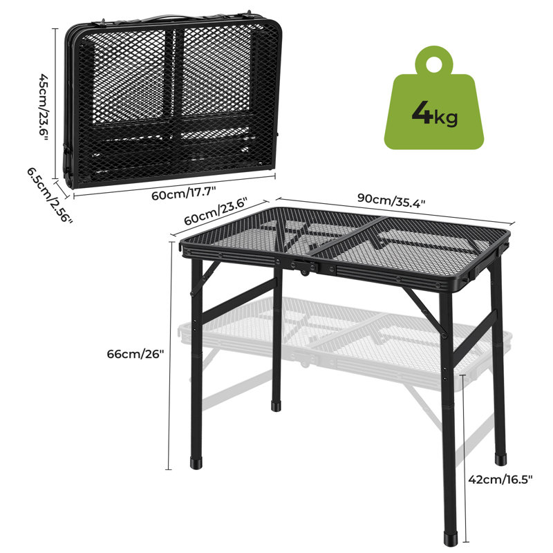 Rectangular Folding Outdoor Camping Table , 40cm cm W 60cm cm D, 66cm H x 90cm W x 60cm D