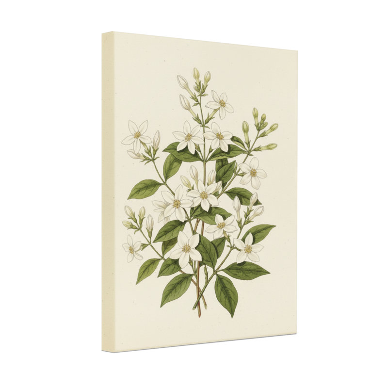 Plantes et fleurs Fleurs blanches avec feuilles vertes sur fond crème, H 24 po x l 16 po