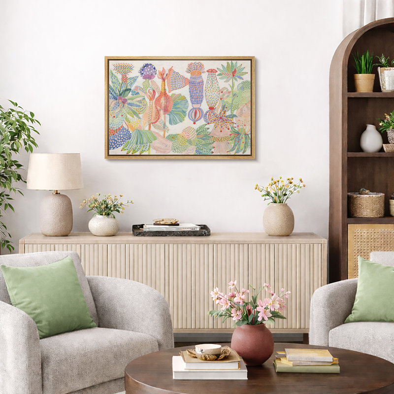 Motif botanique coloré, images de salon, impression sur toile encadrée, H 16 po x l 24 po, Cadre flottant naturel