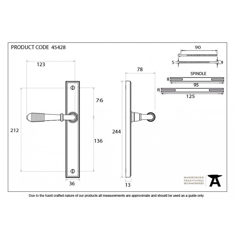 Reeded Slimline Lever Latch Set, Polished Bronze